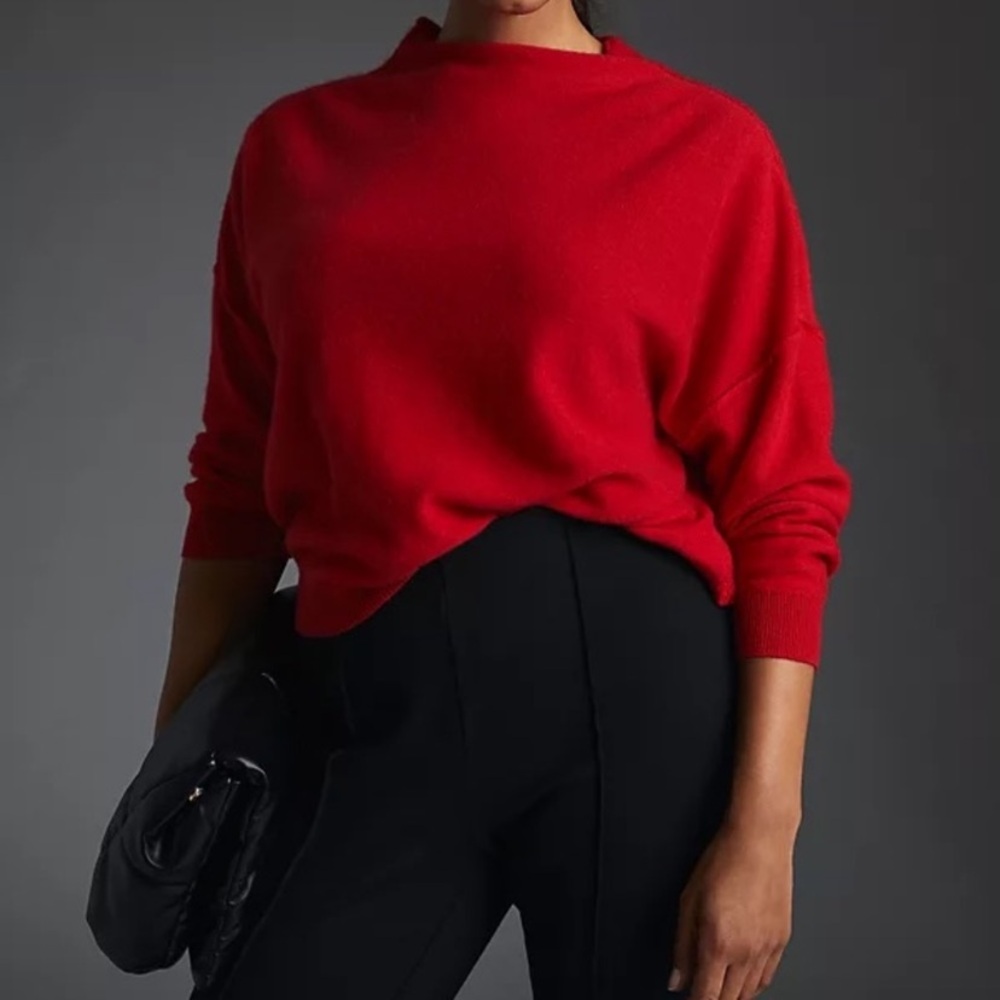 Alani Mock-Neck 100% Cashmere Sweater by Pilcro Anthropologie red XL NWT